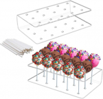 Vasemele 2 tk koogipulgakeste aluse komplekt 100 koogipulgaga, 15 auguga pulgakommialus, 16 x 9 x 4 cm akr&uuml;&uuml;l popcake alus, l&auml;bipaistev koogipulgakeste alus