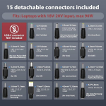 Sunydeal 90w universaalne toiteplokk s&uuml;learvuti laadimiskaabel laadija Hp Lenovo Asus Acer Dell Samsung Medion Toshiba Sony Fujitsu Pc laadijale 18v 19v 19.5v 20v 4.74a Max Ac adapter 15 pistikuga