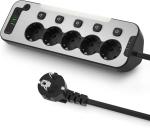 Nurgakontakt k&ouml;&ouml;ki ja kontorisse, eraldi l&uuml;litatav 5-osaline pistikupesa, lauapesa Usb C-ga, seinale paigaldatav mitme pistikupesaga pistikupesa l&uuml;litiga, metallist pistikupesa, liigpingekaitse, 2 m kaabel, must