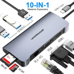Usb c jaotur, wimuue 10-in-1 alumiiniumadapter 100w toiteallikaga, rj45 ethernet, 4k hdmi, 3 usb 3.0 porti, sd/tf, usbc dongle macbook pro/air thunderbolt 3 multiport dock usb type c s&uuml;learvutile
