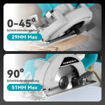 Yofidra akuga ketassaag 2 3.0ah akuga, 1400 W harjadeta mini ketassaag, 6000 p/min, 0-45&deg; max. l&otilde;ikes&uuml;gavus 51 mm, 1 saelehega (140 mm), akuga ketassaag puidule, metallile