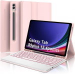Winchking Samsung Galaxy Tab S9 Plus 2023 klaviatuur (sm-x810/x816b/x818u), 7 v&auml;rvi taustavalgustusega klaviatuur eemaldatava magnetilise bluetooth puuteplaadiga, &uuml;mbris 12.4 tolli, heleroosa