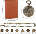 Mini dnd t&auml;ringukomplekt steampunk hundi taskukella korpusega, 7-osaline pol&uuml;eedriline metallist d&d t&auml;ringukomplekt, dnd kingitused nahast kotiga m&auml;ngijatele, rpg, mtg, rollim&auml;ngude tarvikud, pronks