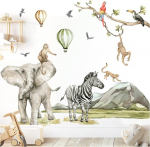 Grandora dl766-5 seina kleebis lastetoale safari loomad ahvid seina kaunistus sebra kleebis beebituba elevant m&auml;ngutuba seina pilt lapse kleebis