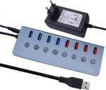 Basic House&reg; usb 3.0 jaotur 8 pordiga, alumiiniumkorpus toiteallikaga, individuaalsed sisse/v&auml;lja l&uuml;litid, 12 v/4 a, 48 w kiire andmeedastus, usb jaotur, 8 usb andmeporti, usb jaoturi jagaja (4 + 4)