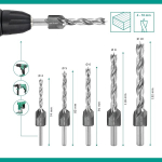 Ent 26515 5-osaline hss-g puuride ja s&uuml;vistuspuuride komplekt 4 5 6 8 10 mm lihvitud hss puidu spiraalpuur plastikust karbis