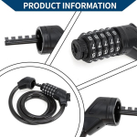 Hihaha jalgrattalukk / jalgratta tabalukk kaablilukk spiraallukk maastikurattale / 5-kohaline l&auml;htestatav jalgratta kaablilukk teras abs pvc 120 cm / 1 komplekt must
