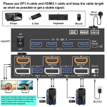 8k @ 60hz displayport hdmi kvm l&uuml;liti 2 pc 2 monitorile 4k @ 144hz usb 3.0 kvm l&uuml;liti usb 3.0 kaablitega juhtmega kontroller (8k dual monitor kvm)
