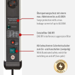 Brennenstuhl Premium Protect-line 6 pistikupesaga liigpingekaitsega 60 000 A (l&uuml;liti ja 3 m kaabliga mitu pistikupesa, valmistatud Saksamaal) h&otilde;bedane/must
