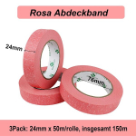 Bomei Pack 3 rulli roosa maalriteip 24 mm x 50 m premium krepp-paberi maalriteip v&auml;rvimiseks, k&auml;sit&ouml;&ouml;ks ja isetegemiseks - professionaalne maalriteip, uv-kindel, ei j&auml;ta j&auml;&auml;ke ja on kergesti eemaldatav