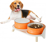 Koerte kausside komplekt, k&otilde;rgendatud koerte kausside komplekt, topeltkeraamiline kauss pritsmekaitsega alusega, v&auml;rvilised spiraalsed koerte kausid toidule ja veele, ideaalne v&auml;ikestele ja keskmistele koertele, 2 x 800 ml, orange