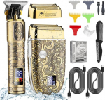 Pardel Bestauty peanaha raseerija meestele, fooliumiga pardel meestele, meeste t-kujuline trimmer, habemetrimmer, juukse trimmer 2 l&otilde;ikepeaga, 2 usb-c laadimiskaablit, veekindel, t&auml;ismetallist kingitus meestele 3 &uuml;hes hoolduskomplekt, kuldne