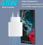 Usb C kiirlaadija Samsung Galaxy S24 S23 S22 Ultra, Tab S8 S9, A54, A53, A34, A33, Ipad Mac Book, Moto G84, Pixel 8 Pro jaoks, 45w kiirlaadija toiteplokk koos kiirlaadimiskaabliga (valge)