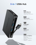 Cable Matters 8-in-1 kaasaskantav 40 gbps usb4 jaotur (usb 4 dokk) dual displayport 4k@60hz, single displayport 8k@60hz, 100w pd, gigabit ethernet, &uuml;hildub thunderbolt 4-ga xps, surface pro, ipad pro jaoks