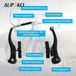 Aupoko alumiiniumist jalgratta v-pidurite komplekt, v-pidurid pidurihoobade, piduritrosside ja piduriklotsidega maanteerattale, linnarattale, e-jalgrattale, must