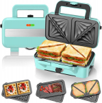 V&otilde;ileivagrill 3-in-1, 1200 W & 5 kiirusega temperatuuri reguleerimisega vahvlik&uuml;psetaja, cool touch k&auml;epide, v&otilde;ileivar&ouml;ster, kontaktgrill 3 mittenakkuva plaadiga v&otilde;ileibade, vahvlite, liha jaoks, led-tuled, piparm&uuml;ndiroheline