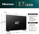 Hisense 43e7nq 108 cm (43 tolli) teler, 4k Uhd, Qled, Hdr10, Hdr10+ dekodeerimine, Hlg, Dolby Vision Atmos, 60hz paneel, Smooth Motion, Bluetooth, sisseehitatud Alexa, Vidaa Voice, must [2024]