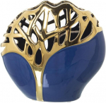 Alexandra House Living kuldne tumesinine keraamiline vaas 10 cm x 19 cm x 19 cm