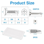 Fineasy 220 tk isepuurivate kruvide komplekt, roostevaba teras M4.2 x 25 mm, puurimiskruvid, isepuurivad kruvid, isekeermestavad kruvid, Phillips peaga isepuurivad kruvid koos Phillips otsikuga