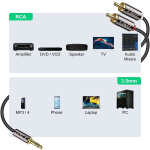 J&d Rca kuni Jack 3.5 kaabel kullatud 3.5 mm isane kuni 2 Rca isane stereo audio 3.5 mm 2 Rca adapterkaabel 4.5 m