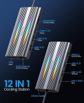 Orico 12-in-1 usb c dokkimisjaam, 4k hdmi, 1080p vga, 100w pd, 5 gbps usb 3.0, 100w pd, ethernet, 5 usb andmeporti, sd/tf, audio, 14 rgb valgustusrežiimi, &uuml;hildub windows/mac os-iga
