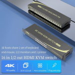 Huasion Kvm l&uuml;liti 16 pordi Hdmi 2.0 Kvm l&uuml;liti toetab kiirklahvidega l&uuml;litamist 4k@60hz 4:4:4, 1080p 3d, 16 arvuti/s&uuml;learvuti jagamine &uuml;he klaviatuuri ja hiire komplektiga