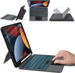 Roofei klaviatuurikohver ipad 10.2 tolli jaoks (9/8/7 p&otilde;lvkond - 2021/2020/2019), i pad air 3 & ipad pro 10.5 eemaldatav klaviatuur puuteplaadi ja 7 v&auml;rvi valgustuse ning jalaga - saksa qwertz paigutus