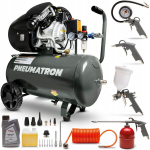 Kompressor &otilde;li 50l kahe kolviga Pneumatron + tarvikud 20 tk.
