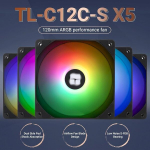 Thermalright TL-C12C-S X5 PWM ARGB Black 120mm, 5 tk, Thermalright TL-C12C-S X5 PWM ARGB Black 5vnt. (120mm) (Juodi) Ventiliatoriai