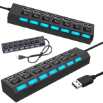 7-portiline USB 2.0 jaotur individuaalsete l&uuml;litite ja LED-idega, USB jaotur-keskjaotur k&otilde;ikidele USB-seadmetele
