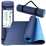 TPE joogamatt 180x60 cm 6 mm libisemisvastane treeningmatt fitnessi ja pilatese jaoks, kaasaskantav rihmadega, tumesinine/sinine, 180 x 60 cm