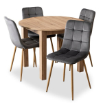 &Uuml;mmargune laiendatav laud Mebel Elite HARRY 102&ndash;142 cm tamm Artisan ja 4 tooli FREDY hallid