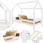 Laste puidust voodi&ndash;maja 160x80 cm koos raamiga, valge