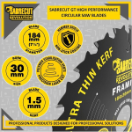 1 x sccsn30184_24 Sabrecut 184 mm 24 hammast x 30 mm avaga v&otilde;imas &uuml;li&otilde;hukese saelaiusega ketassaetera puidule, vineerile, mdf-ile, puitlaastplaadile