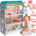 Happy Kiddo puidust nukumaja LED-valgustusega ja m&ouml;&ouml;bliga &ndash; 3 korrust