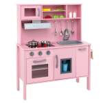 Costway laste k&ouml;&ouml;gi m&auml;ngukomplekt puidust m&auml;nguk&ouml;&ouml;k mikrolaineahjuga 72 x 30 x 90 cm roosa