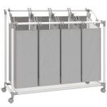 Pesukorv 4 sektsiooniga 160 L pesukoguja ratastel, eemaldatava pesukotiga, 97 x 38 x 81 cm, hall