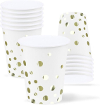 Keskkonnas&otilde;bralikud &uuml;hekordsed paberist topsid ZVK valged kuldsete t&auml;ppidega 250 ml 12 tk.