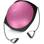Tasakaaluplatvorm kummidega 4FIZJO, 60 x 26 cm, roosa, poolkera pall, BOSU, tasakaalutreener, fitness platvorm, treeninguteks, harjutusteks