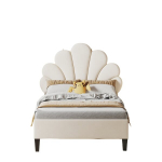 Lastevoodi, &uuml;ksikuvoodi, t&uuml;druku voodi, peatoe lillemustriga, sametkangas, beež, 90 x 200 cm