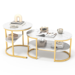 Kohvilaud (2 PCS), diivani k&uuml;lglaud, marmoritekstuuriga metallraam, elutuba, kuldne