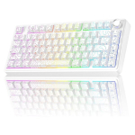 Aula F75 mehaaniline klaviatuur, 75% kolme režiimiga juhtmeta hot-swap-m&auml;nguklaviatuur, RGB, p&ouml;&ouml;rdnupp, valge kontuur