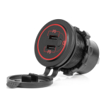 Veekindel telefonilaadija l&uuml;liti ja punase LED-tulega, 2xUSB-C 12/24V AMIO-04224