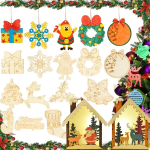 Puidust loominguline j&otilde;ulukuuse ehete komplekt v&auml;rvimiseks, 12 tk