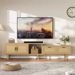 Reguleeritav TV Alus 146&ndash;180 cm PVC Rotang Disainiga, 2 Ust, 2 Sahtlit, Kuni 75&Prime; Telerile, Tamme Toon