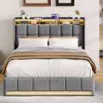 Kaheinimesevoodi 140 x 200 cm, LED-valgustusega, USB Type C pistikuga, hall, linane