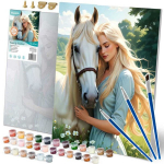 Pilt numbrite j&auml;rgi 40x50cm raamil: Naise ja hobuse portree