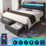 Kaheinimese pehme voodi LED-valgustiga, USB-C ja sahtlitega, 140x200 cm, ilma madratsita (1 tk)