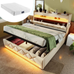 Pehme voodi 160x200 LED-valgusti, USB-pordi ja h&uuml;draulilise hoiukastiga ning madratsiga