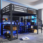 K&otilde;rgvoodi 140x200 cm, metallist raam, hoiustamisalused, LED valgustus, laud USB &uuml;hendusega, ilma madratsita, must, 1 tk.